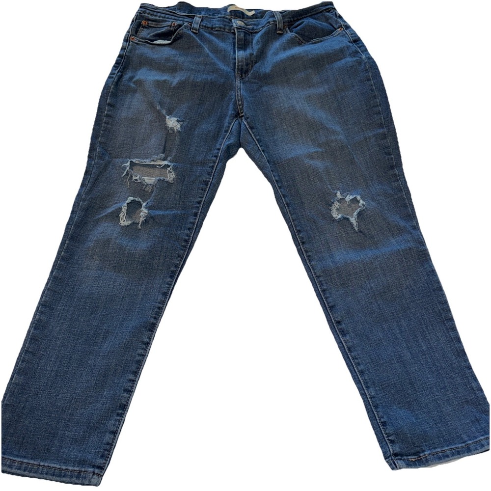 Levis Jeans Womens 32 Blue Boyfriend Distressed Medium Wash Denim Pants